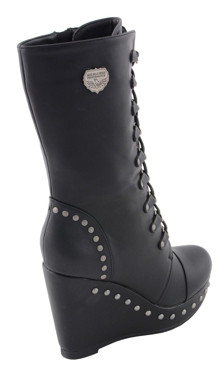 MBL9438 Women's Black Tall Lace-Up Fashion Casual Boots with Platform Wedge