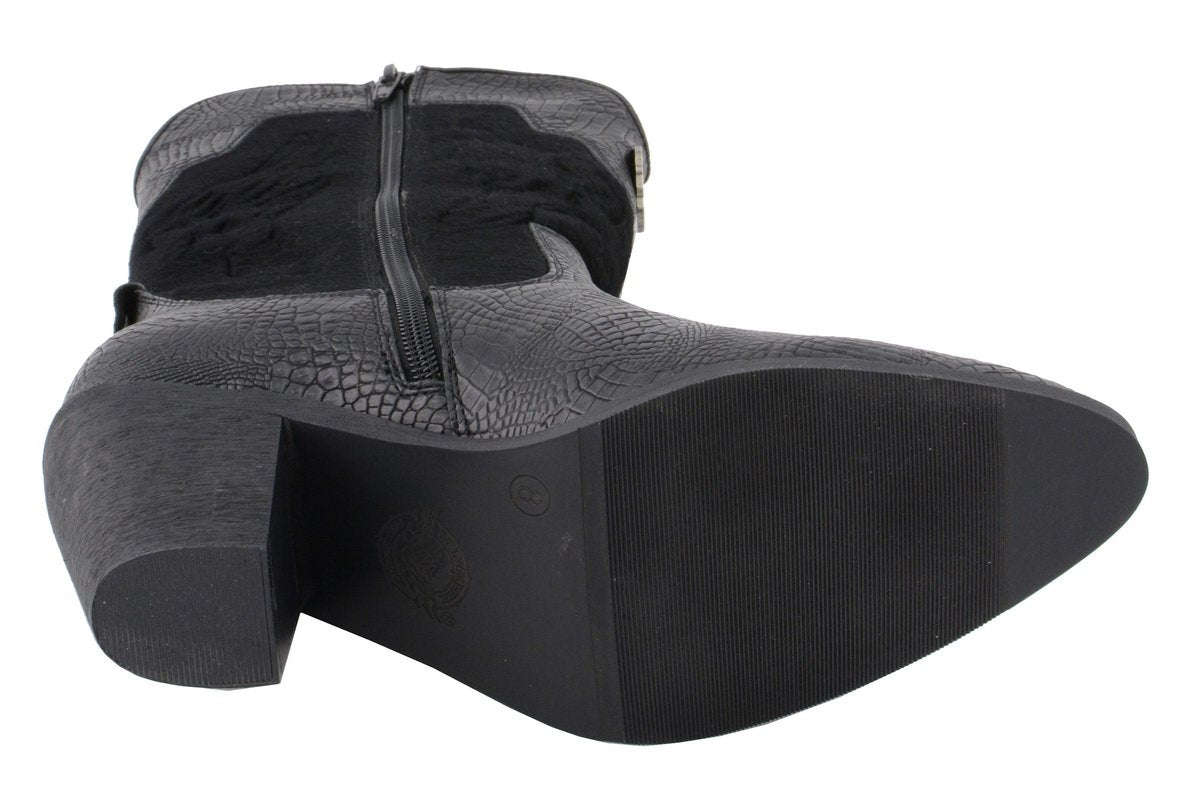 Women's Black Western Style Fashion Boots with Black Snake Print MBL9441