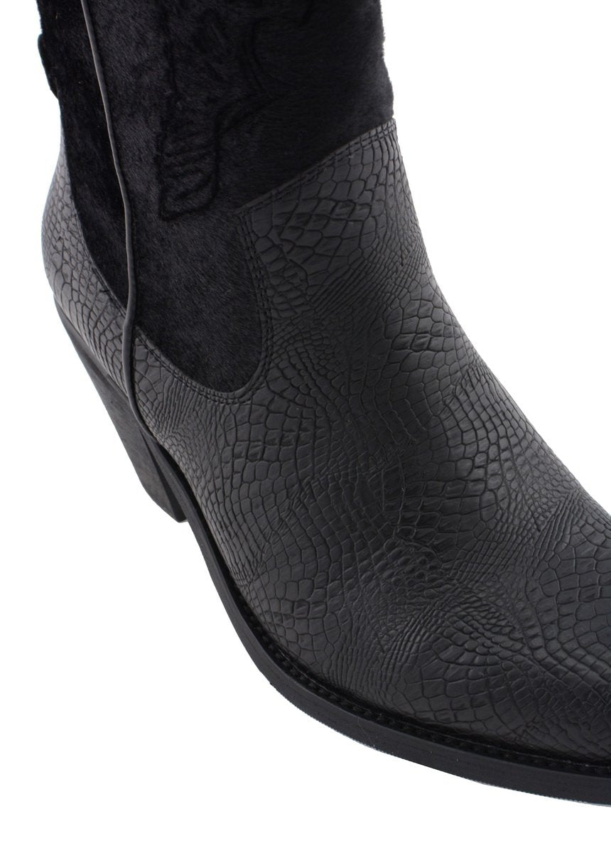 Women's Black Western Style Fashion Boots with Black Snake Print MBL9441