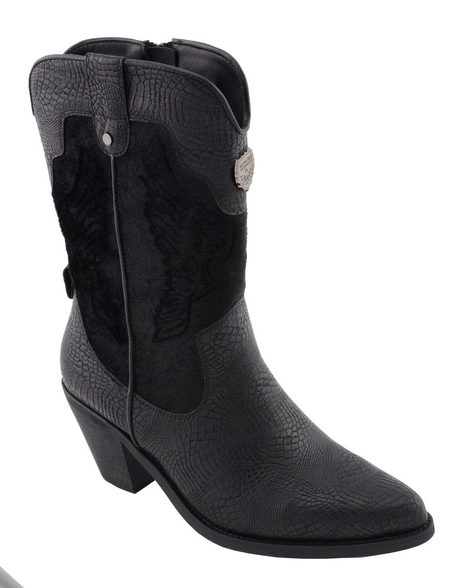 Women's Black Western Style Fashion Boots with Black Snake Print MBL9441