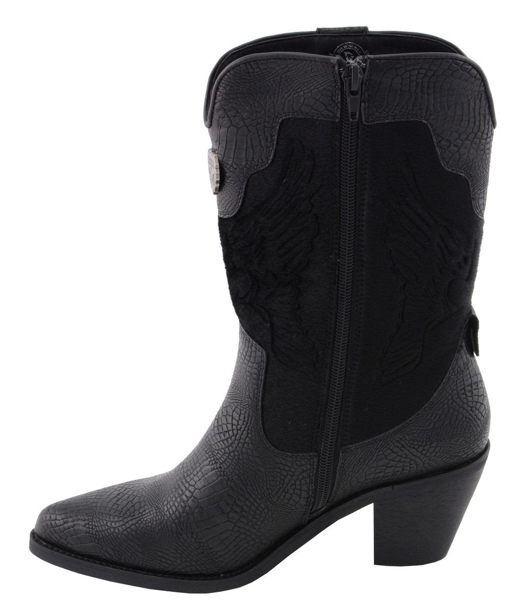 Women's Black Western Style Fashion Boots with Black Snake Print MBL9441