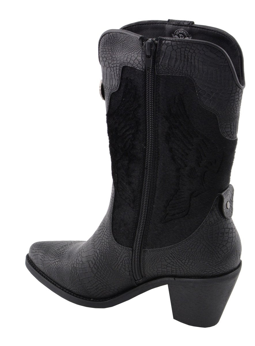 Women's Black Western Style Fashion Boots with Black Snake Print MBL9441