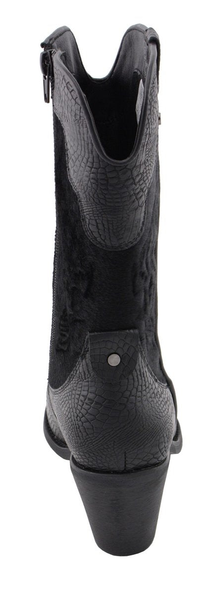Women's Black Western Style Fashion Boots with Black Snake Print MBL9441