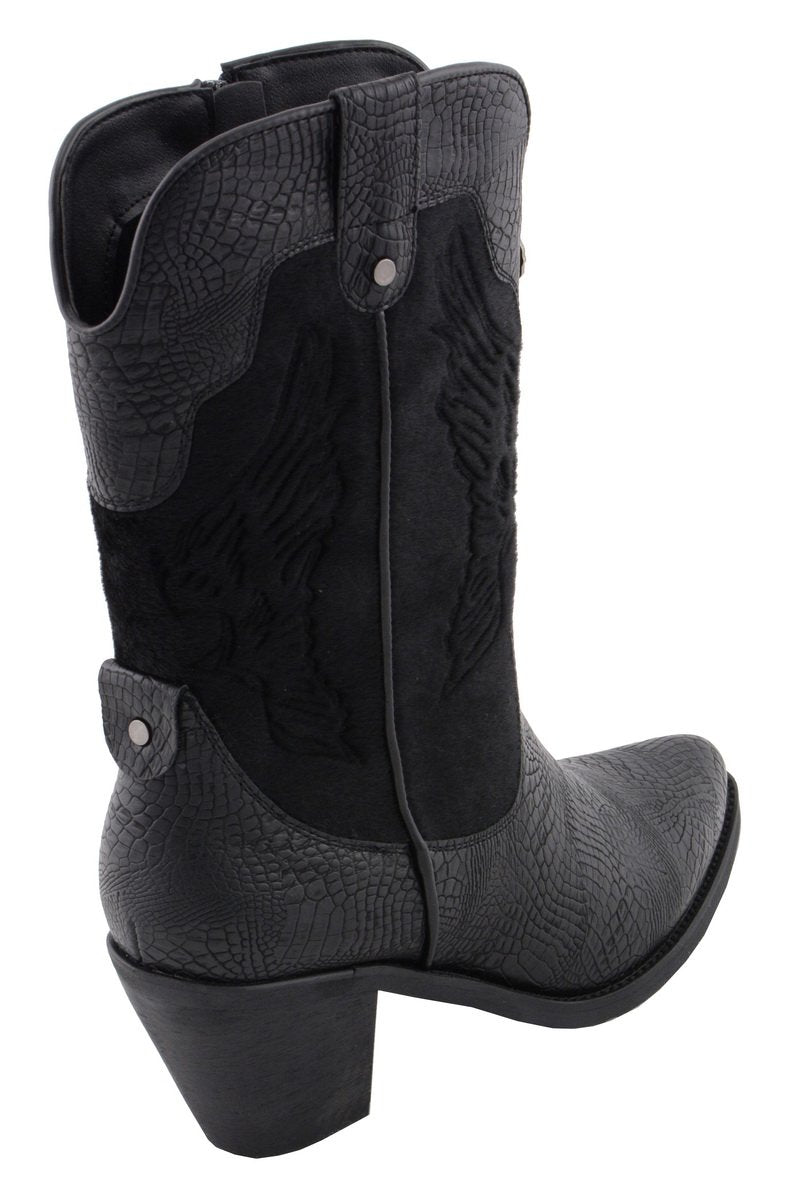 Women's Black Western Style Fashion Boots with Black Snake Print MBL9441
