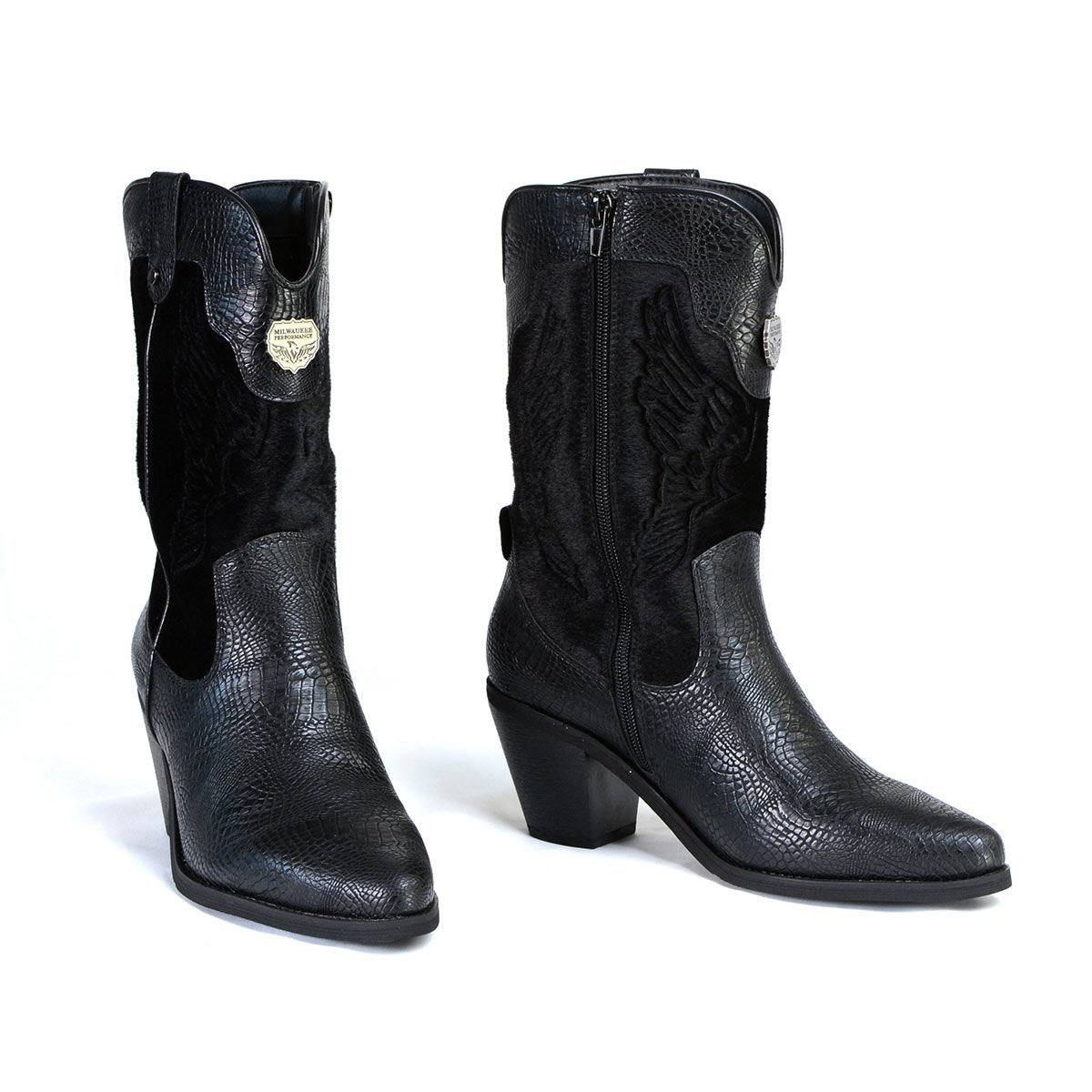 Women's Black Western Style Fashion Boots with Black Snake Print MBL9441