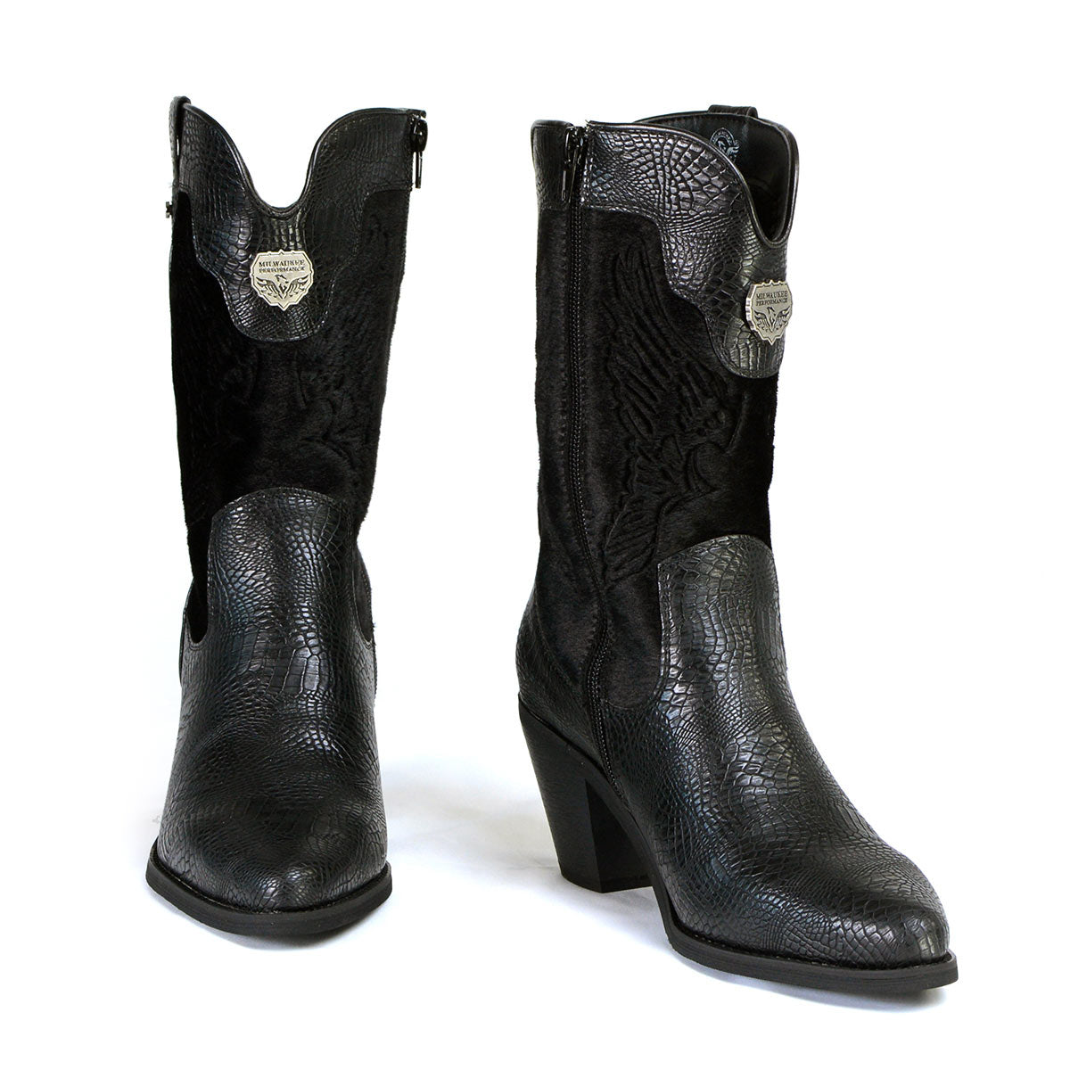 Women's Black Western Style Fashion Boots with Black Snake Print MBL9441