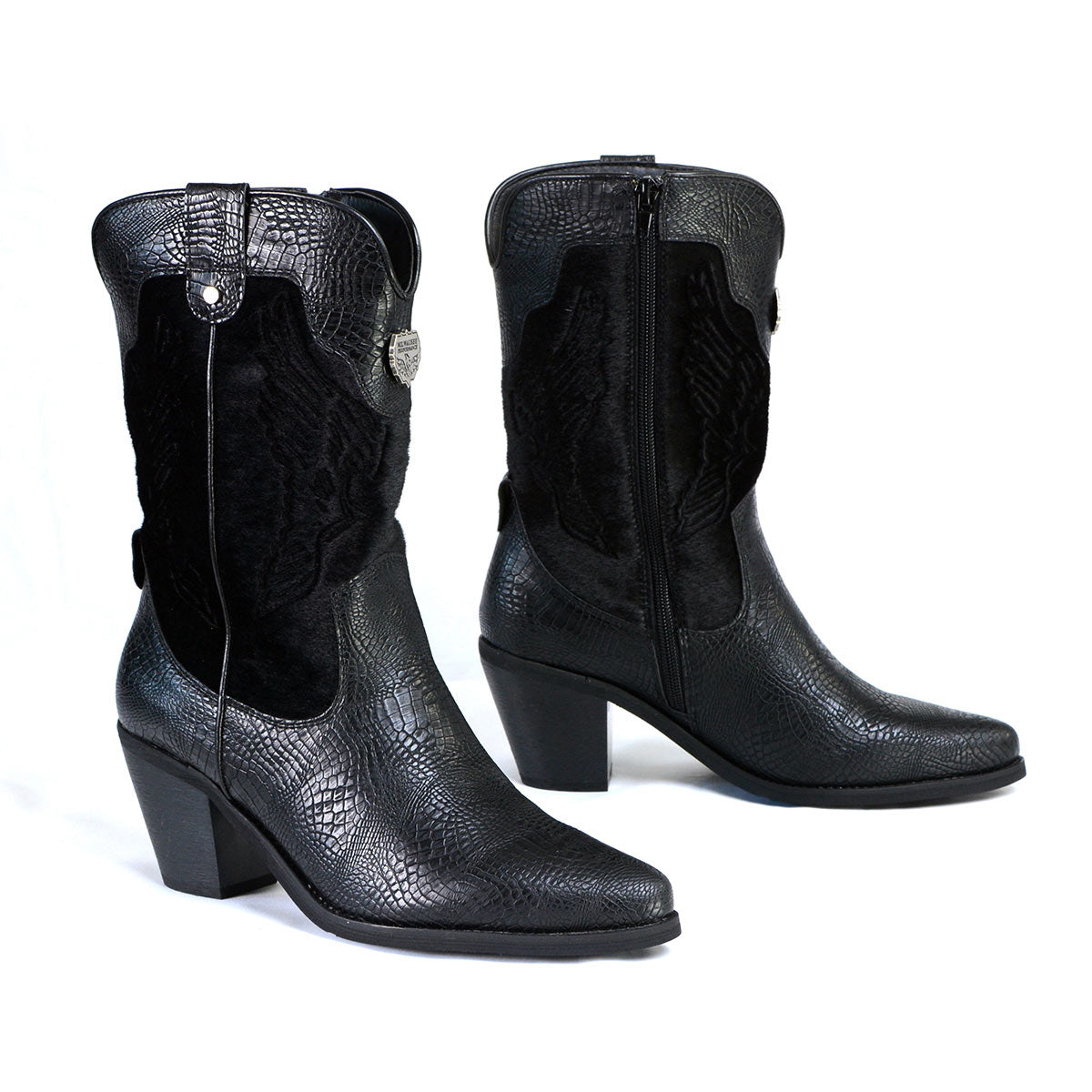 Women's Black Western Style Fashion Boots with Black Snake Print MBL9441