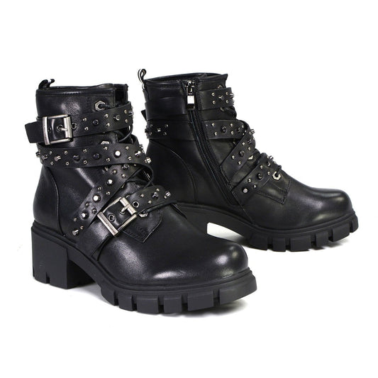 MBL9444 Women's Bruiser Premium Black Lace-Up Fashion Boots w/ Studded Straps