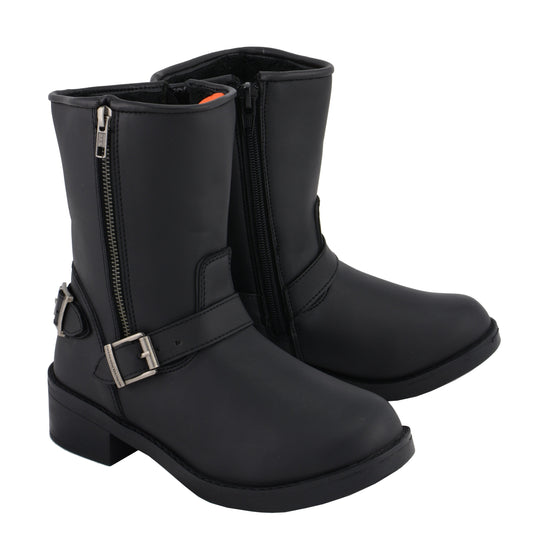 MBL9475 Women's Classic Black Engineer Style Fashion Motorcycle Riding Boots w/ Side Zipper