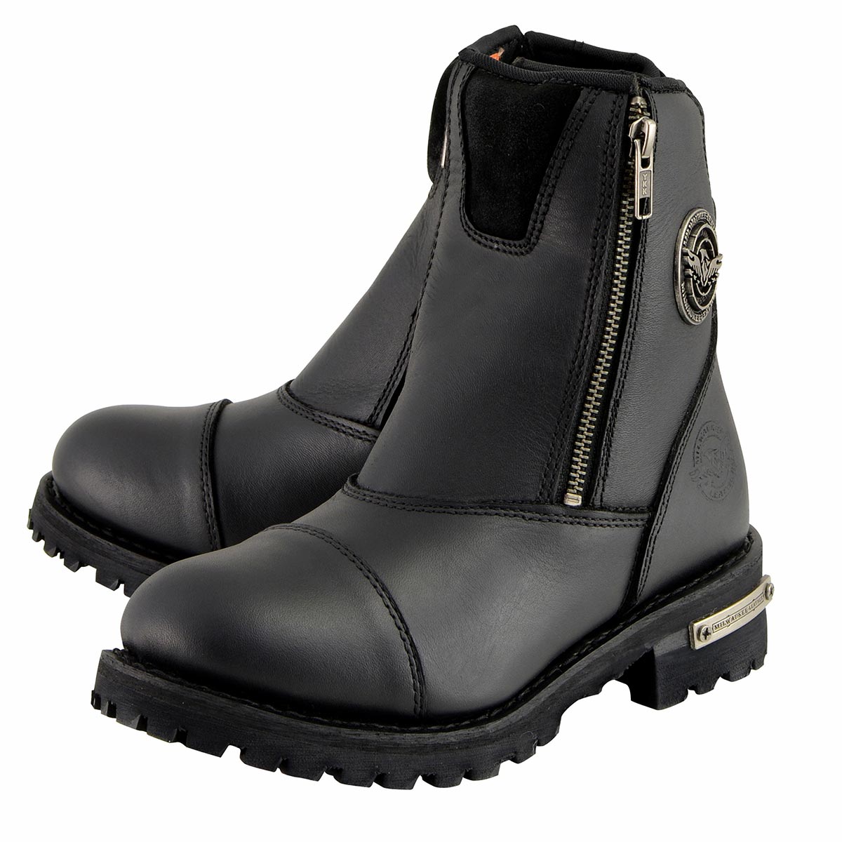 MBM102 Men's Black Smooth Double Sided Zipper Entry Motorcycle Leather Boots