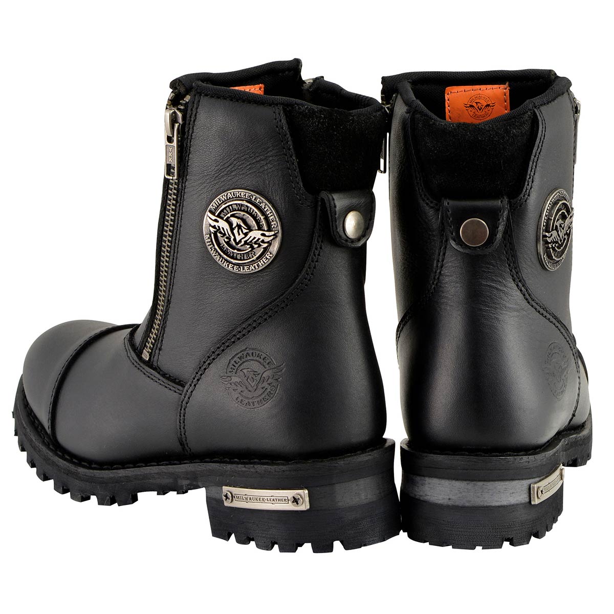 MBM102 Men's Black Smooth Double Sided Zipper Entry Motorcycle Leather Boots