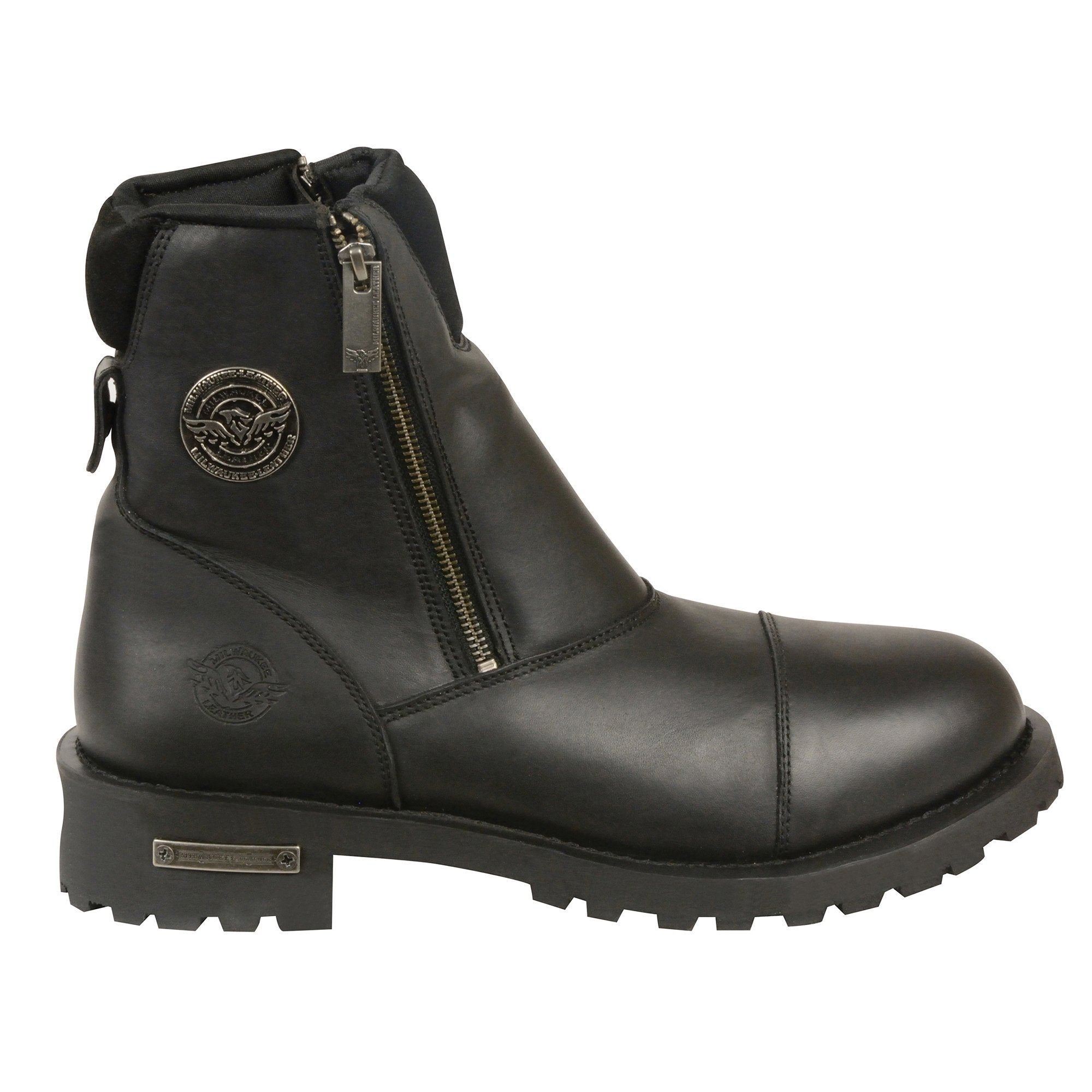 MBM102 Men's Black Smooth Double Sided Zipper Entry Motorcycle Leather Boots