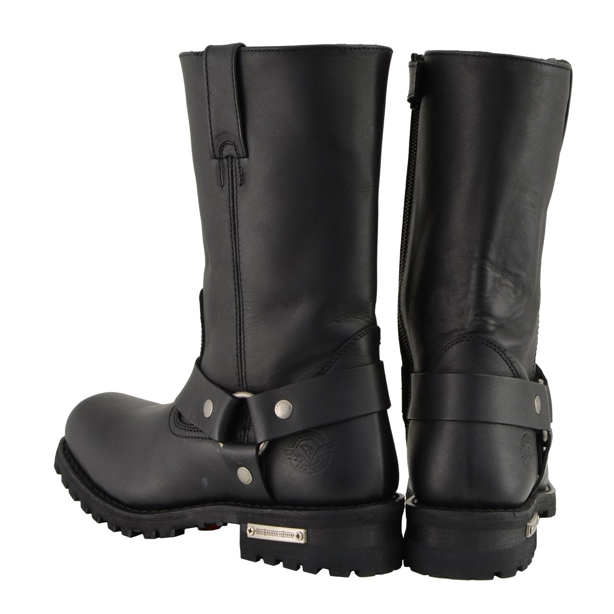 Men's Classic Black Leather 11-Inch Square Toe Motorcycle Harness Boots MBM131