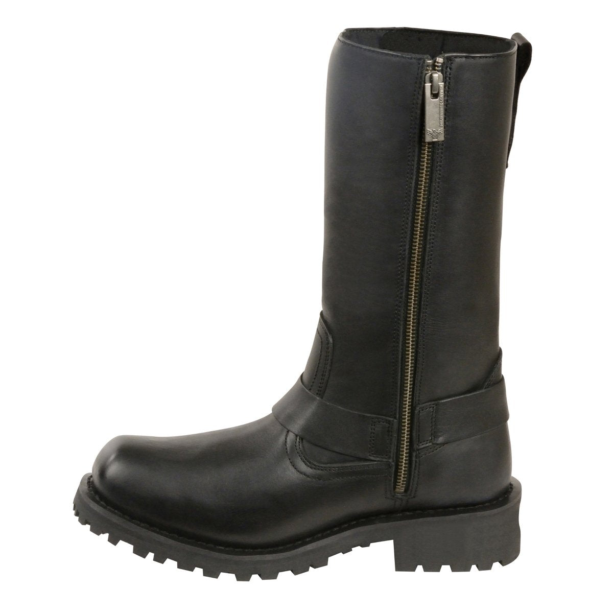 Men's Wide-Width Classic Black Leather 11-Inch Square Toe Motorcycle Harness Boots MBM131W