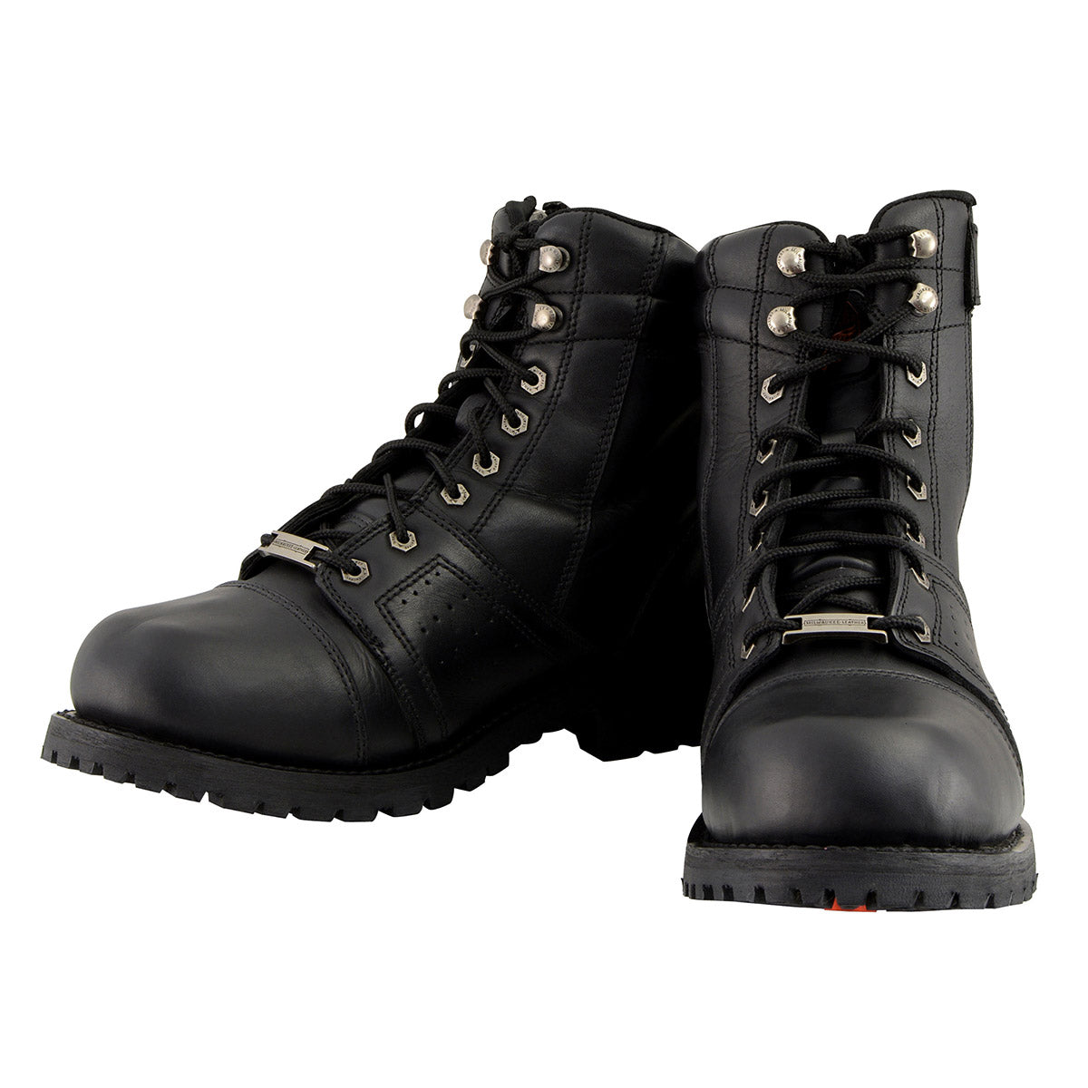 Men's Black Lace-Up Motorcycle Riding Leather Boots with Side Zipper Entry MBM9000