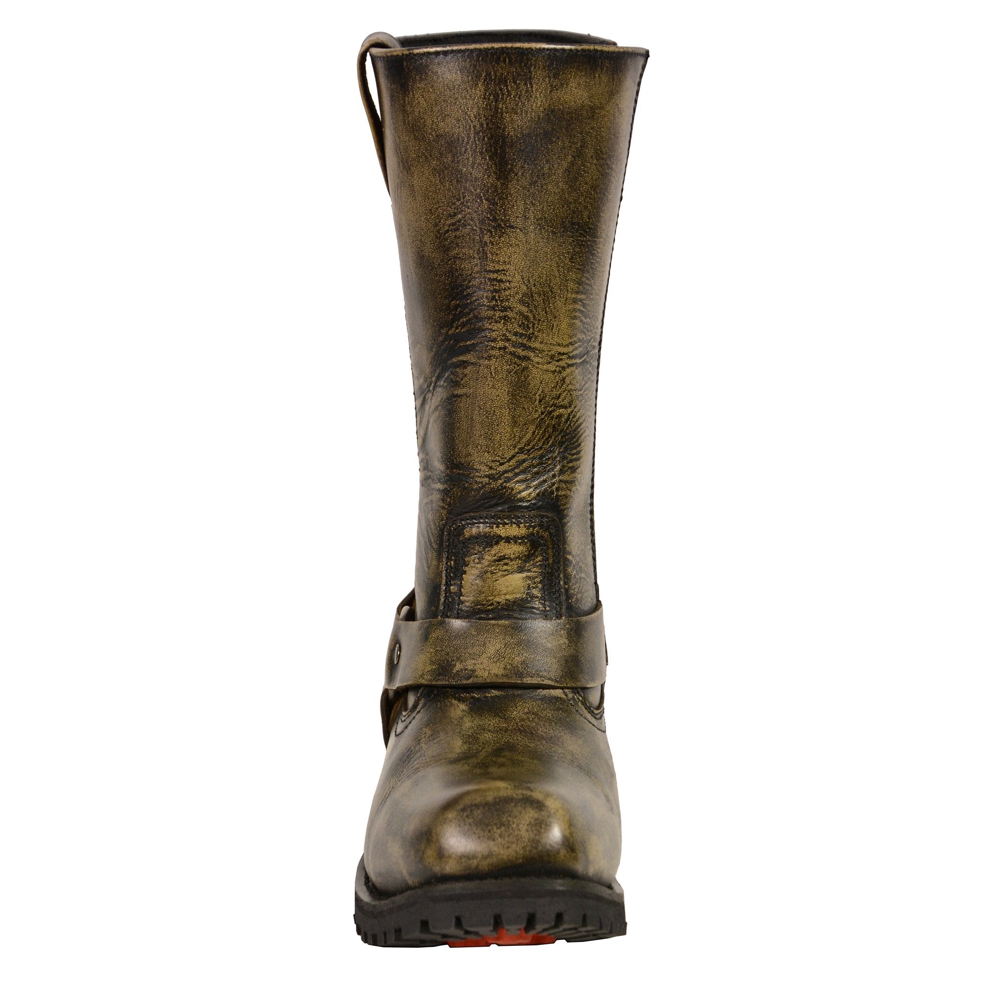 Men's Distressed Brown Leather Wide Width 11-inch Square Toe Harness  Motorcycle Boots MBM9005W