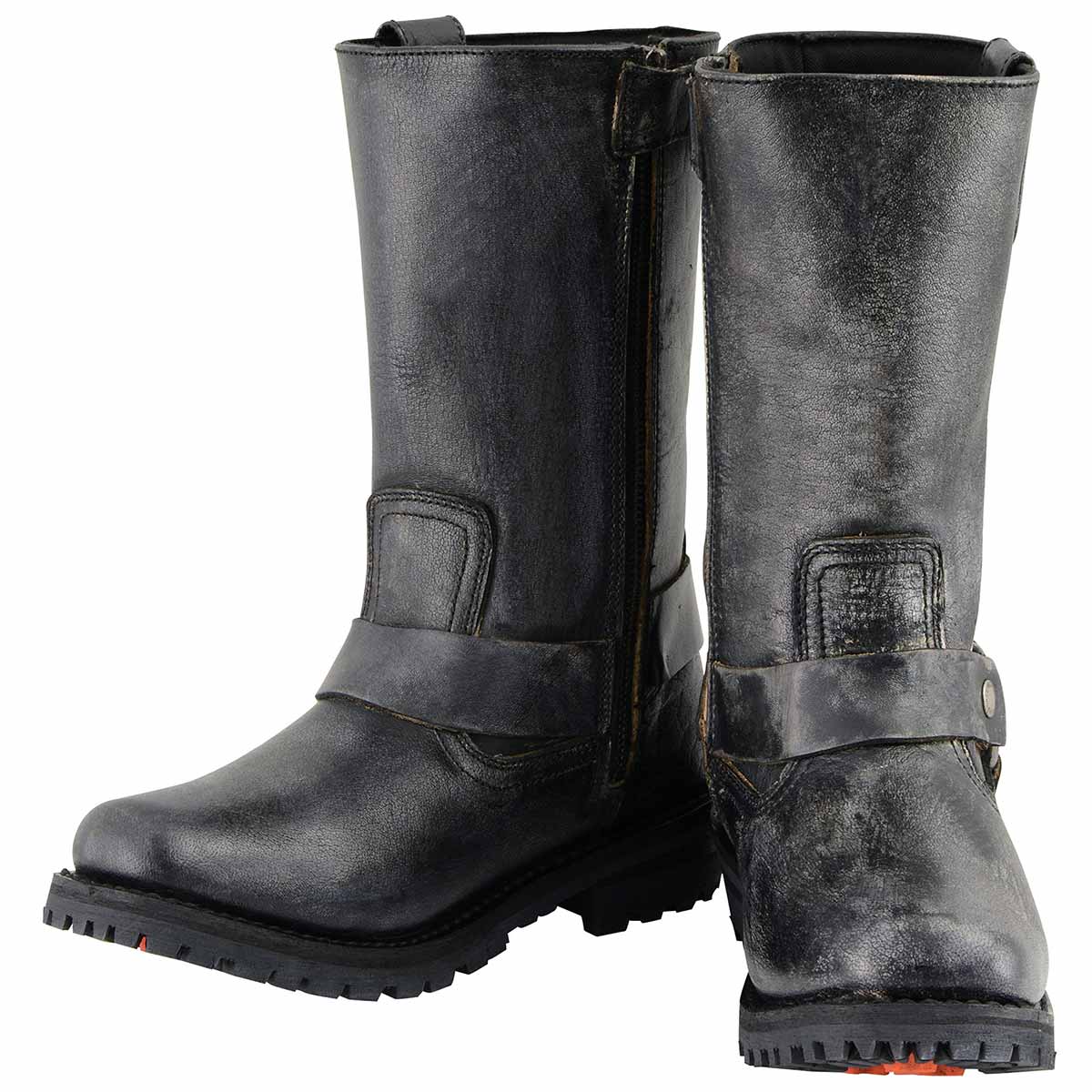 Men's Distressed Gray Leather 11-inch Classic Harness Square Toe Motorcycle Boots MBM9006