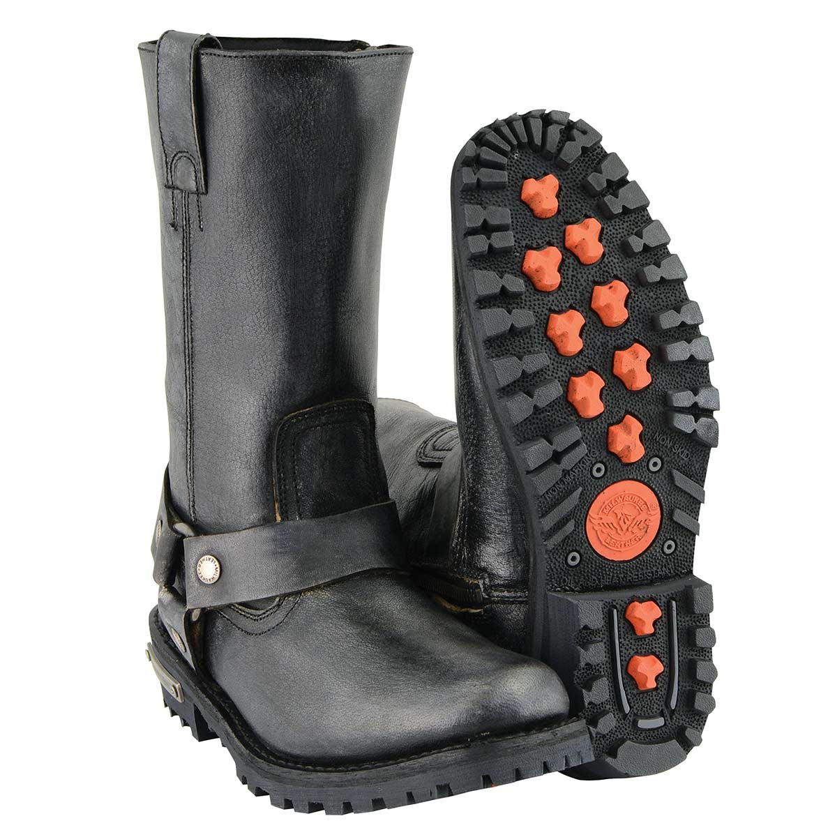 Men's Distressed Gray Leather 11-inch Classic Harness Square Toe Motorcycle Boots MBM9006