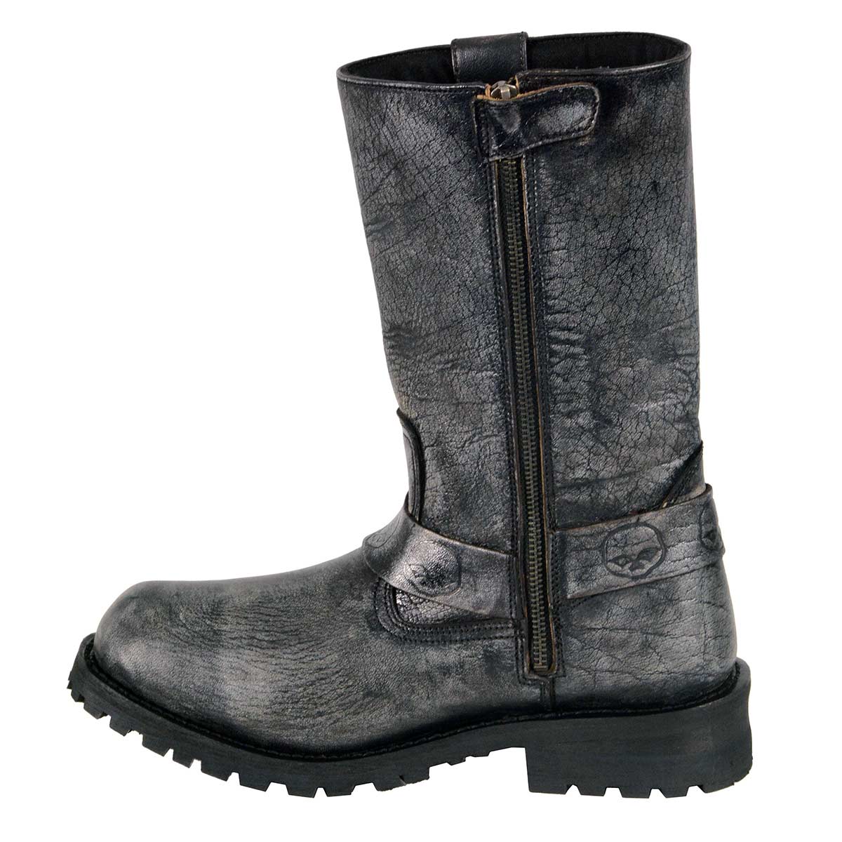 Men's Distressed Gray Leather 11-inch Classic Harness Square Toe Motorcycle Boots MBM9006
