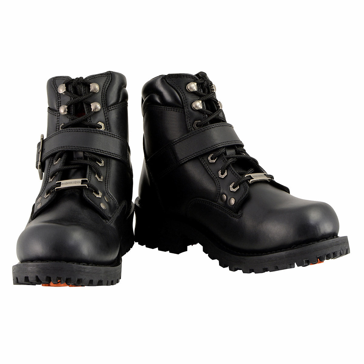 Men's Wide-Width Classic Black Leather Lace-Up 6-inch Engineer Boots with Side Buckle MBM9010W
