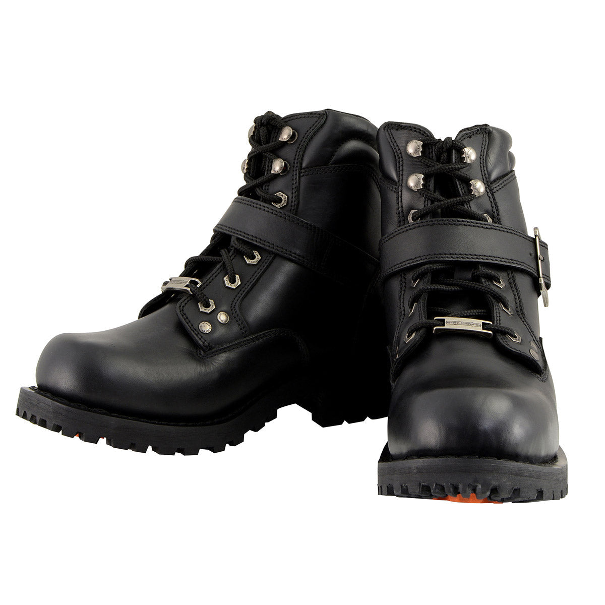 Men's Wide-Width Classic Black Leather Lace-Up 6-inch Engineer Boots with Side Buckle MBM9010W
