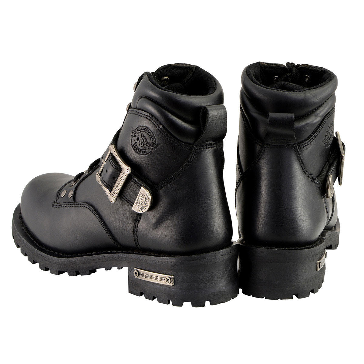 Men's Wide-Width Classic Black Leather Lace-Up 6-inch Engineer Boots with Side Buckle MBM9010W