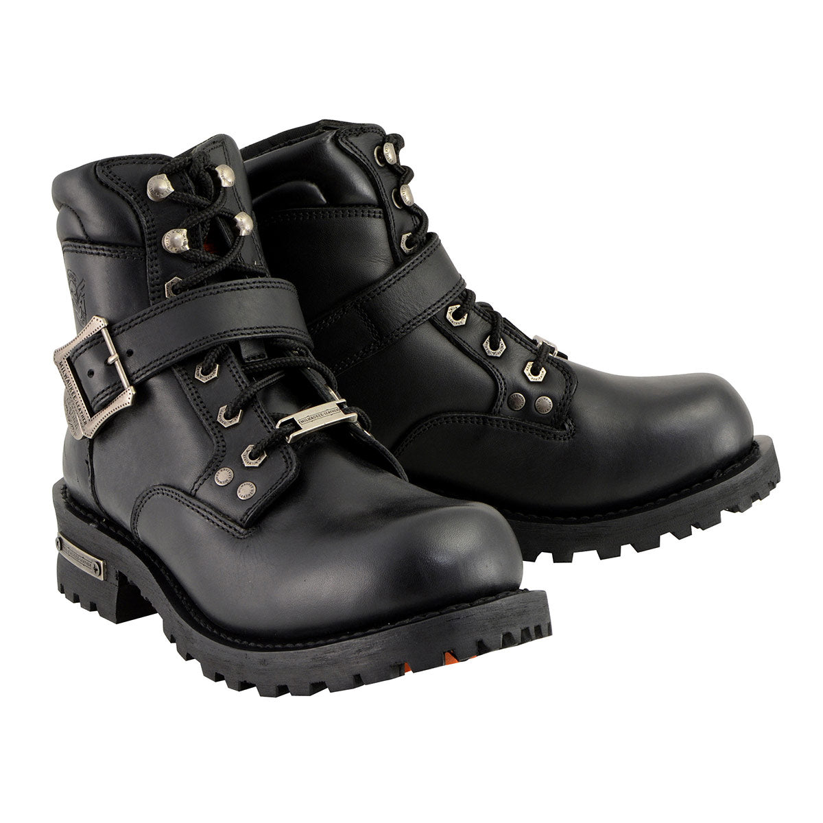 Men's Wide-Width Classic Black Leather Lace-Up 6-inch Engineer Boots with Side Buckle MBM9010W