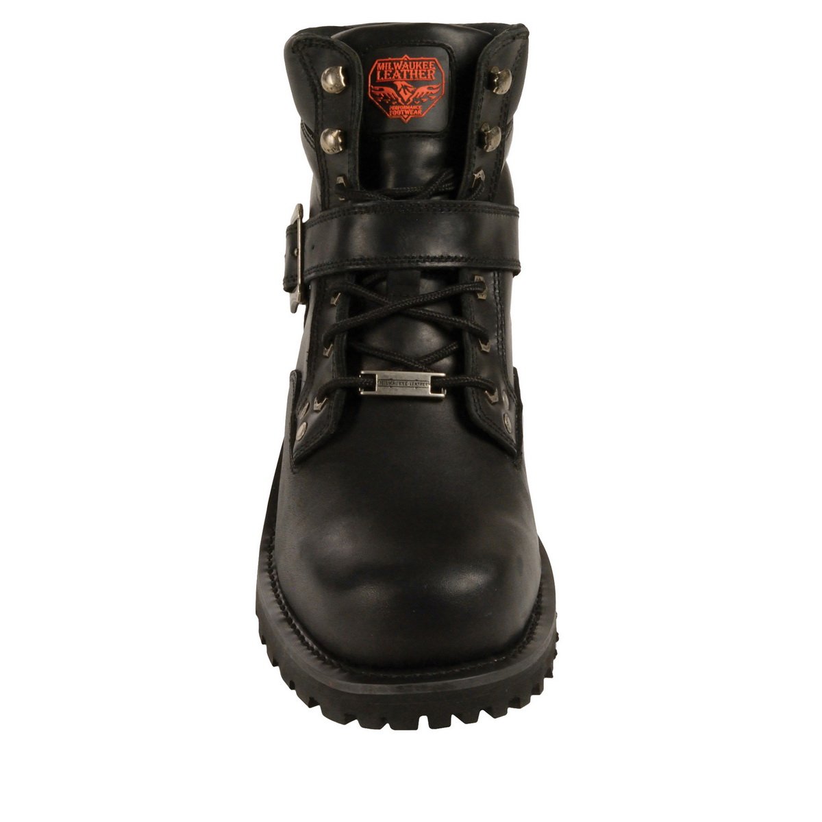 Men's Wide-Width Classic Black Leather Lace-Up 6-inch Engineer Boots with Side Buckle MBM9010W
