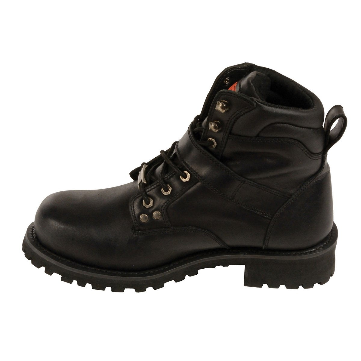 Men's Wide-Width Classic Black Leather Lace-Up 6-inch Engineer Boots with Side Buckle MBM9010W
