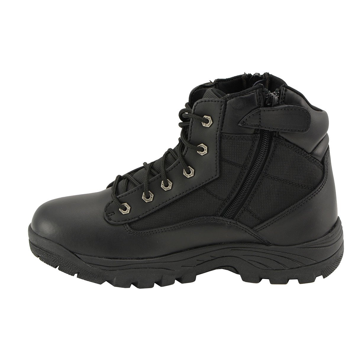 Men's 6-inch Black Leather Swat Style-Tactical Lace-Up Biker Boots w/ Side Zippers MBM9011