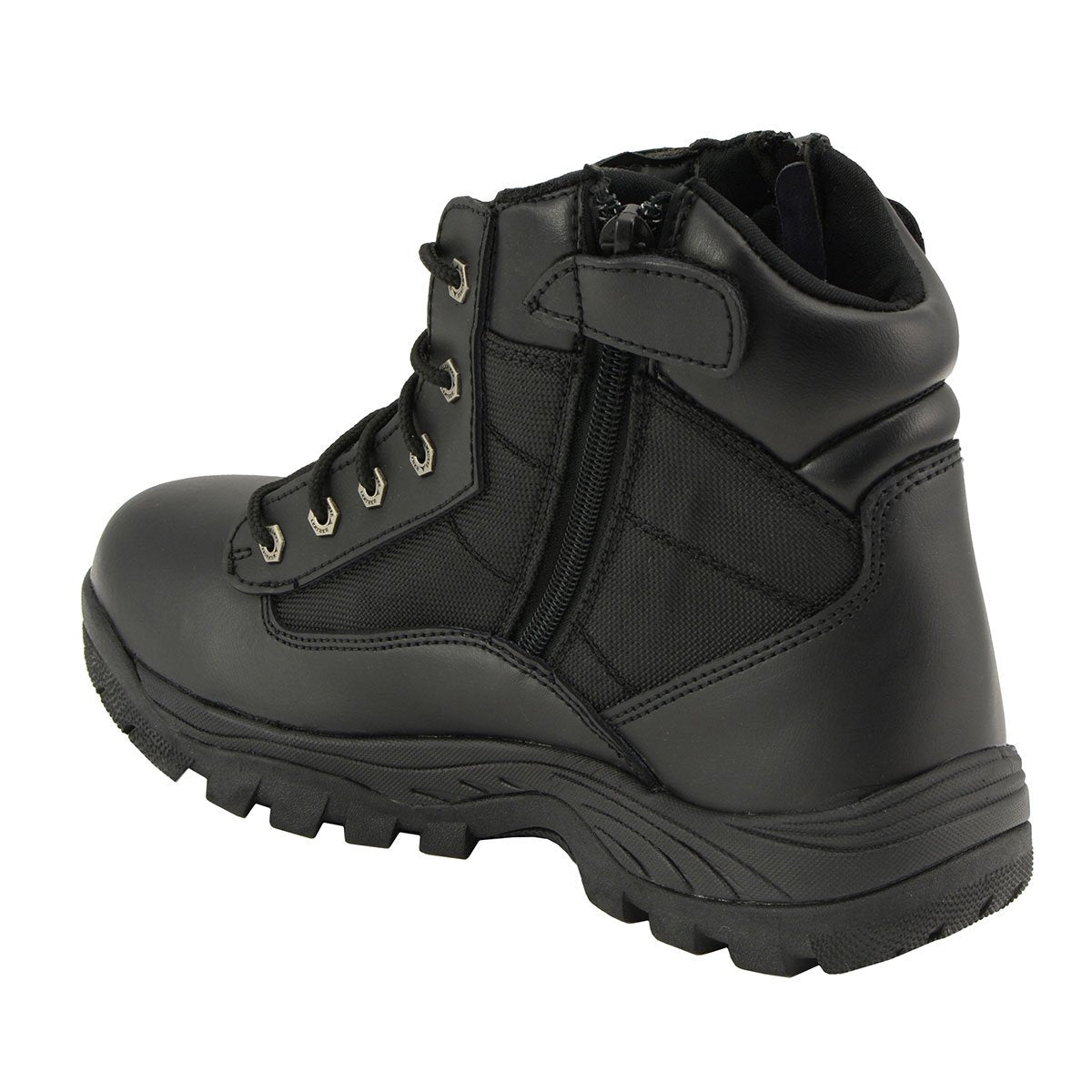 Men's 6-inch Black Leather Swat Style-Tactical Lace-Up Biker Boots w/ Side Zippers MBM9011