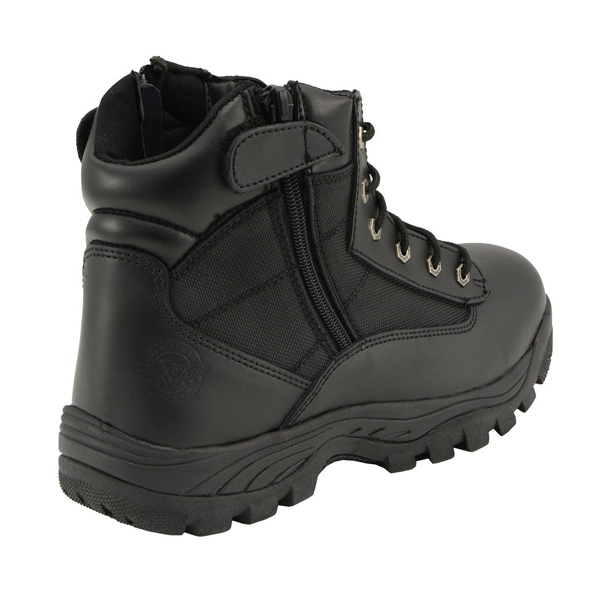 Men's 6-inch Black Leather Swat Style-Tactical Lace-Up Biker Boots w/ Side Zippers MBM9011