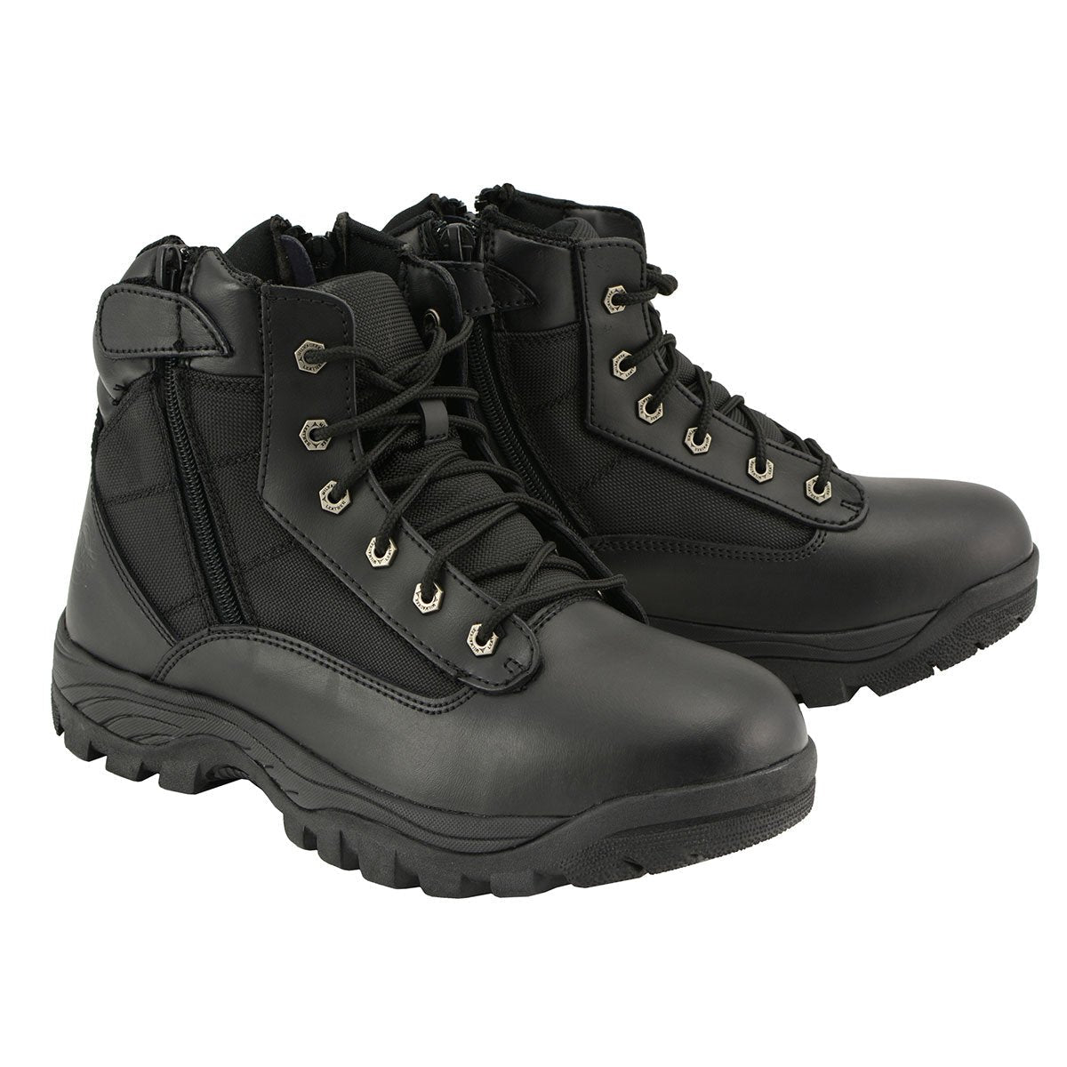 Men's 6-inch Black Leather Swat Style-Tactical Lace-Up Biker Boots w/ Side Zippers MBM9011