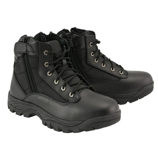 Men's 6-inch Black Leather Swat Style-Tactical Lace-Up Biker Boots w/ Side Zippers MBM9011