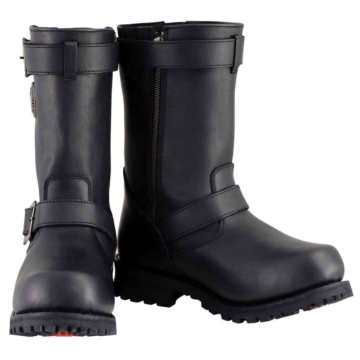 Men's Black Leather Wide-Width 11-Inch Classic Engineer Motorcycle Boots MBM9020W