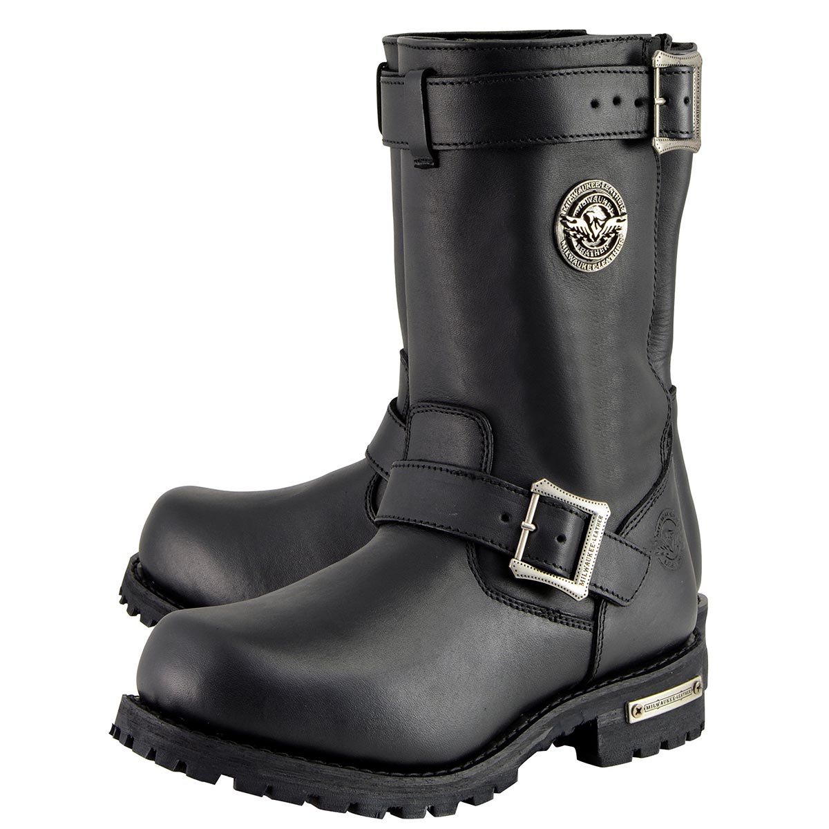 Men's Black Leather Wide-Width 11-Inch Classic Engineer Motorcycle Boots MBM9020W