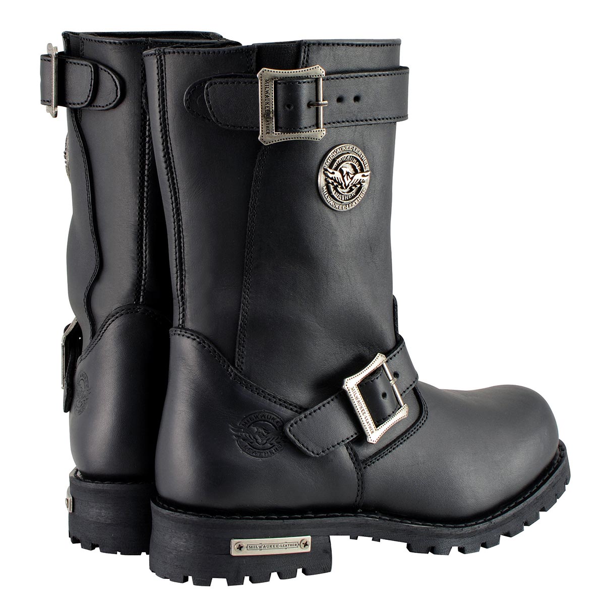 Men's Black Leather Wide-Width 11-Inch Classic Engineer Motorcycle Boots MBM9020W