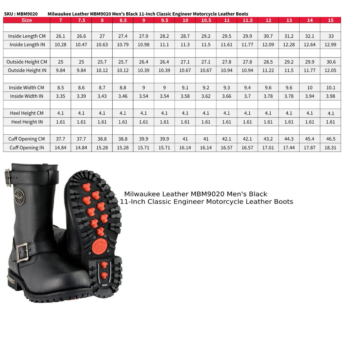 Men's Black Leather Wide-Width 11-Inch Classic Engineer Motorcycle Boots MBM9020W