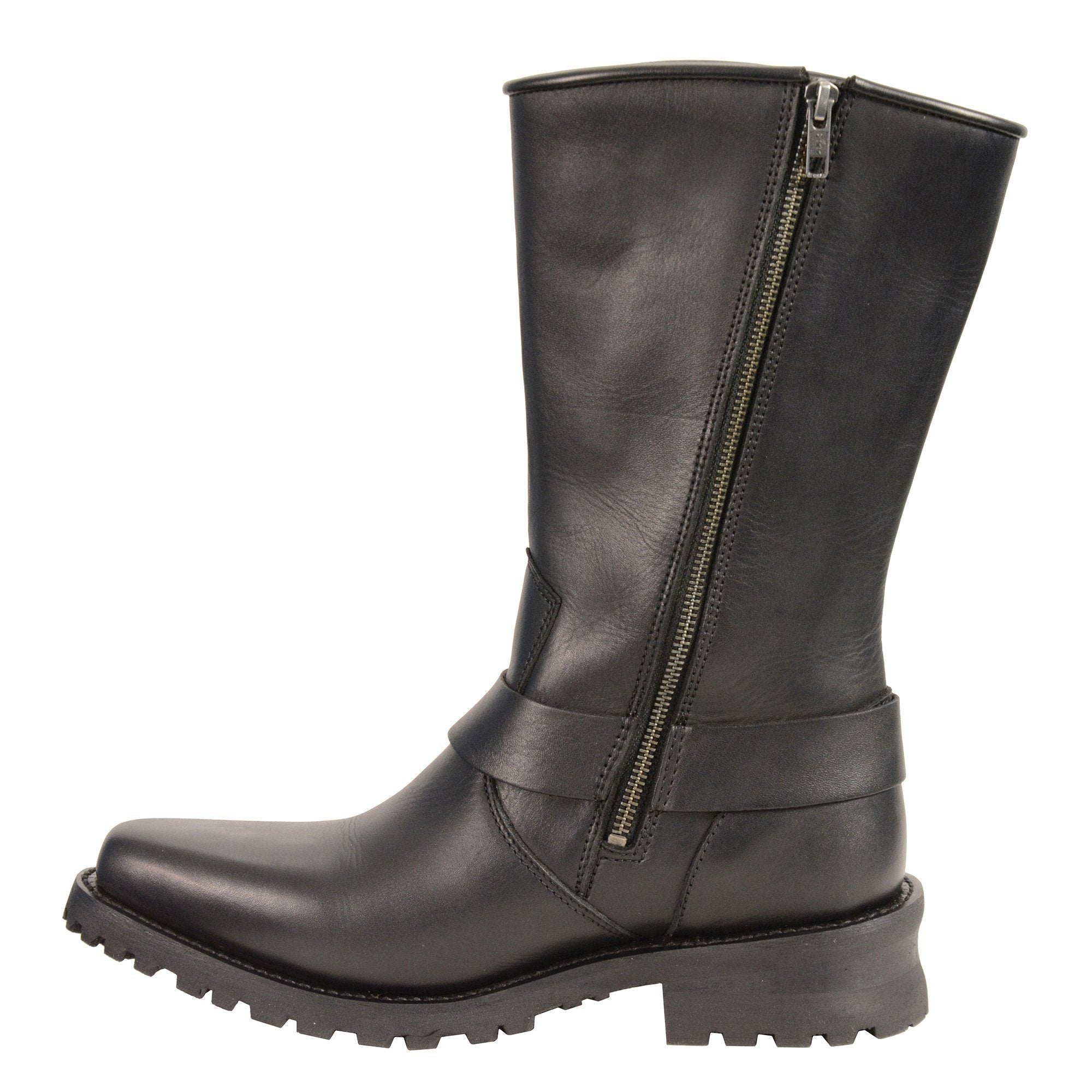 Men's Black Leather Harness Motorcycle Boots with Braid and Riveted Details MBM9025