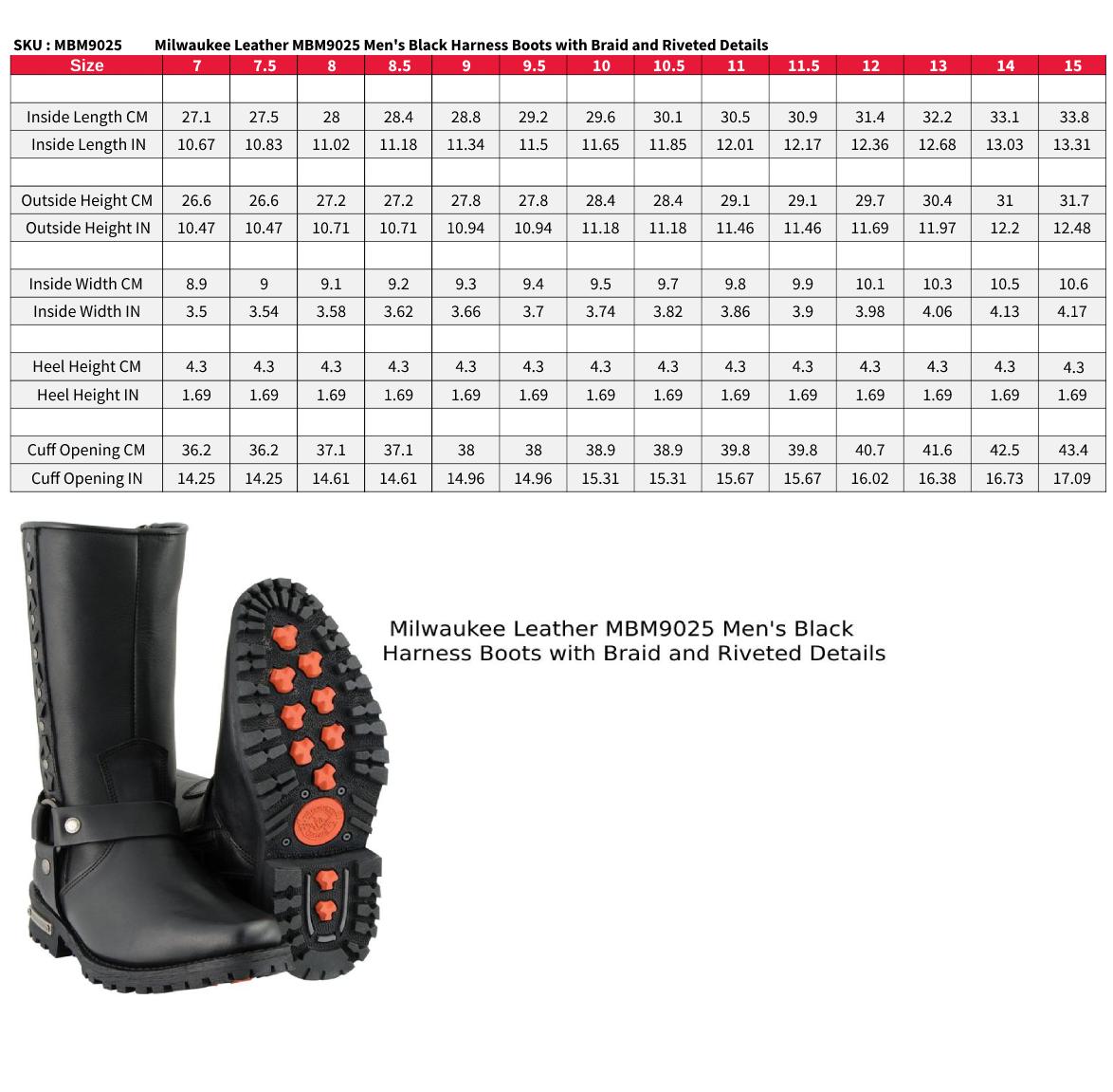 Men's Black Leather Harness Motorcycle Boots with Braid and Riveted Details MBM9025