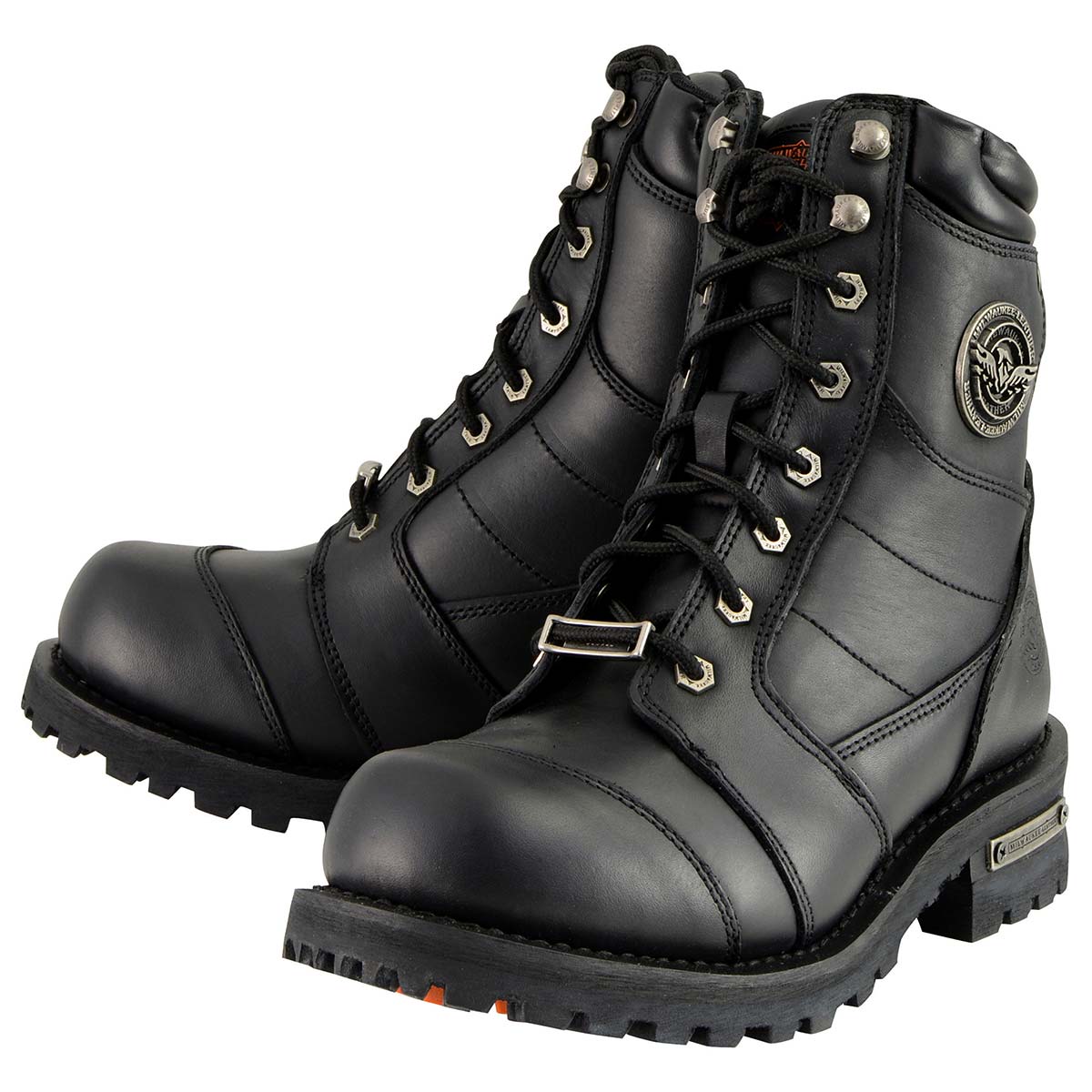 Men's Classic Black Leather 8-inch Lace-Up Logger Motorcycle Rider Boots MBM9030