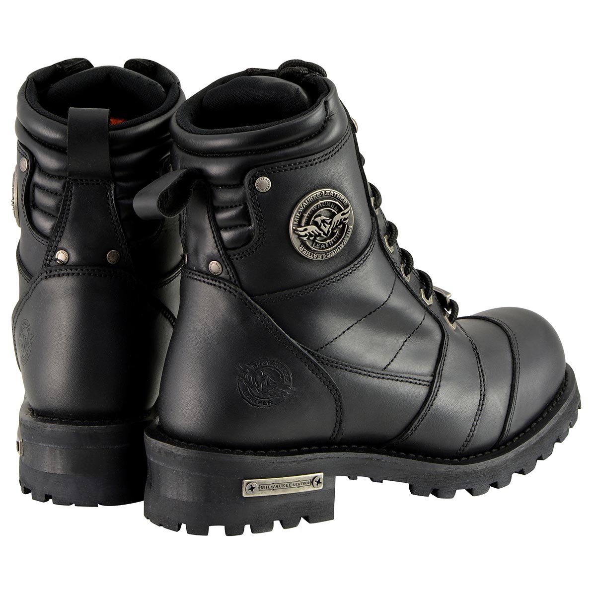 Men's Classic Black Leather 8-inch Lace-Up Logger Motorcycle Rider Boots MBM9030