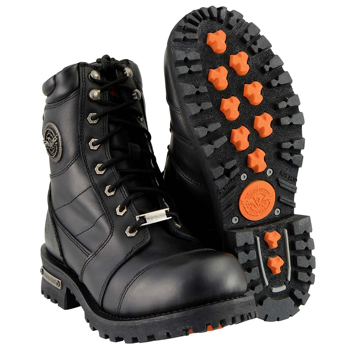Men's Classic Black Leather 8-inch Lace-Up Logger Motorcycle Rider Boots MBM9030