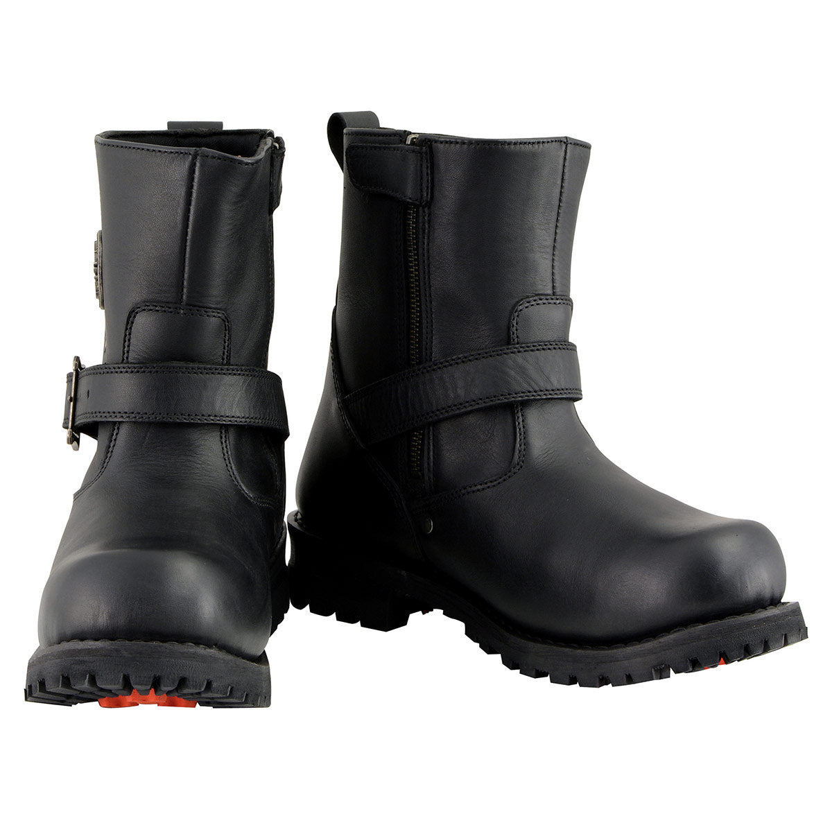 Men's Black Leather Wide Width 6-inch Classic Engineer Motorcycle Boots w/ Side Zipper MBM9040W