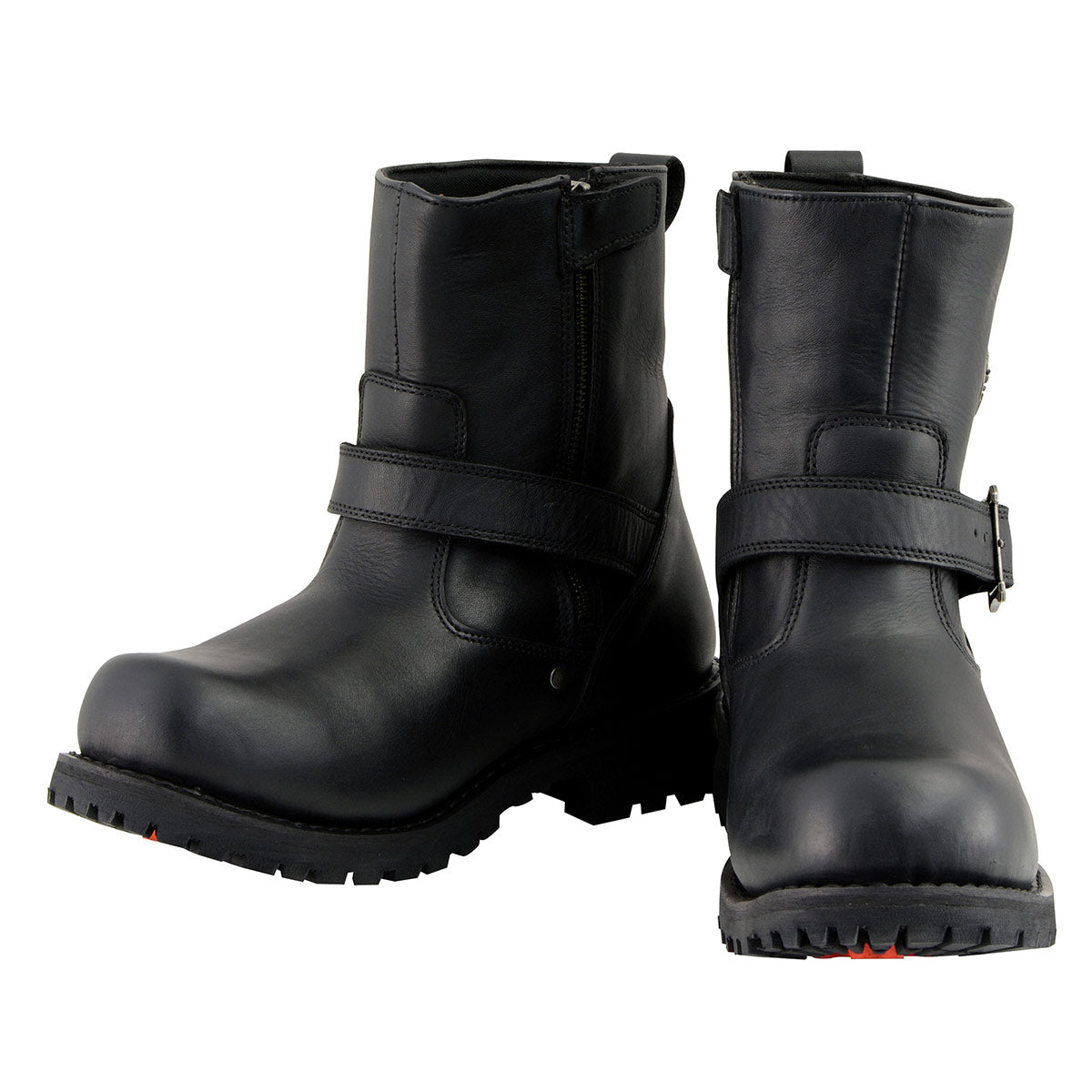 Men's Black Leather Wide Width 6-inch Classic Engineer Motorcycle Boots w/ Side Zipper MBM9040W