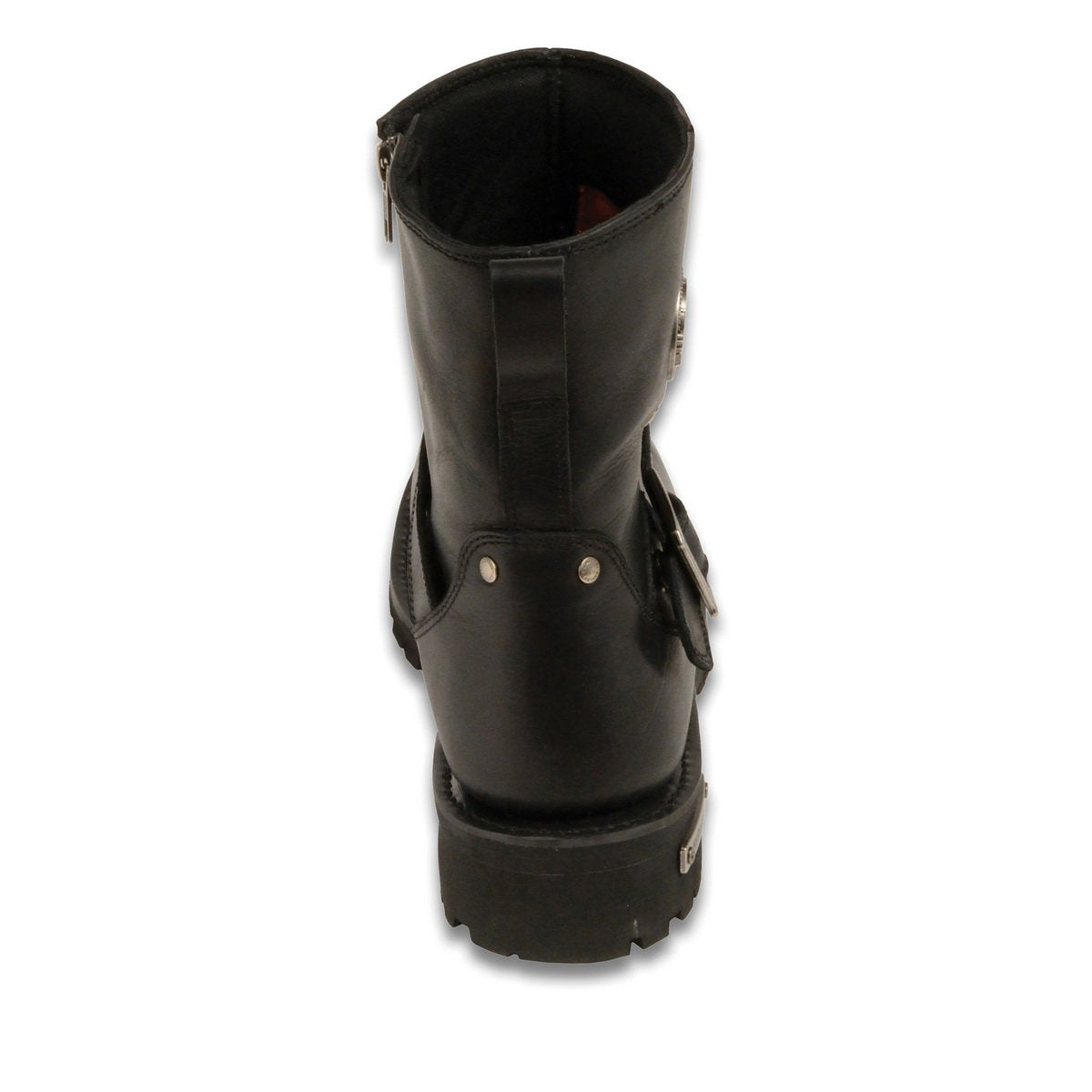 Men's Black Leather Wide Width 6-inch Classic Engineer Motorcycle Boots w/ Side Zipper MBM9040W