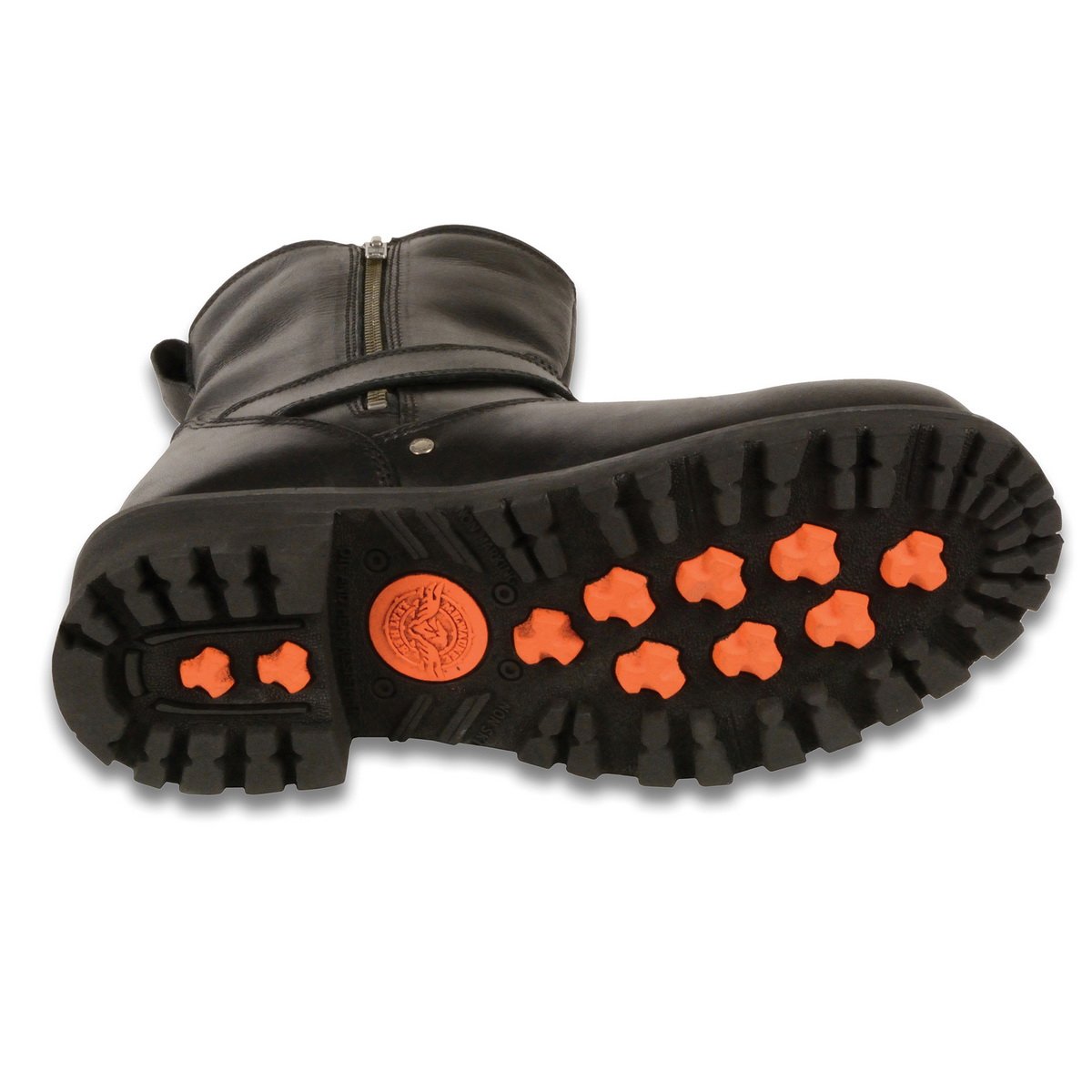 Men's Black Leather Wide Width 6-inch Classic Engineer Motorcycle Boots w/ Side Zipper MBM9040W