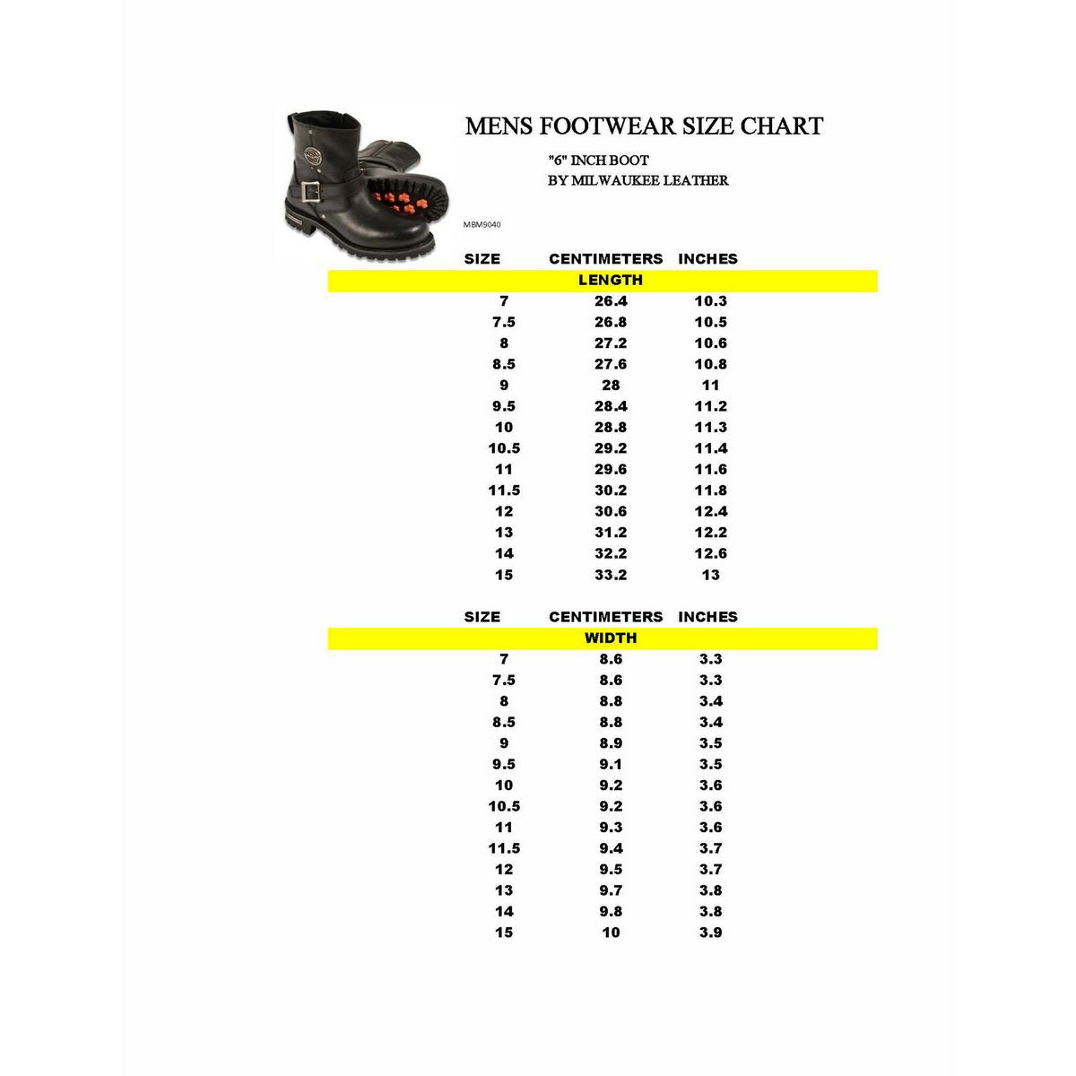 Men's Black Leather Wide Width 6-inch Classic Engineer Motorcycle Boots w/ Side Zipper MBM9040W