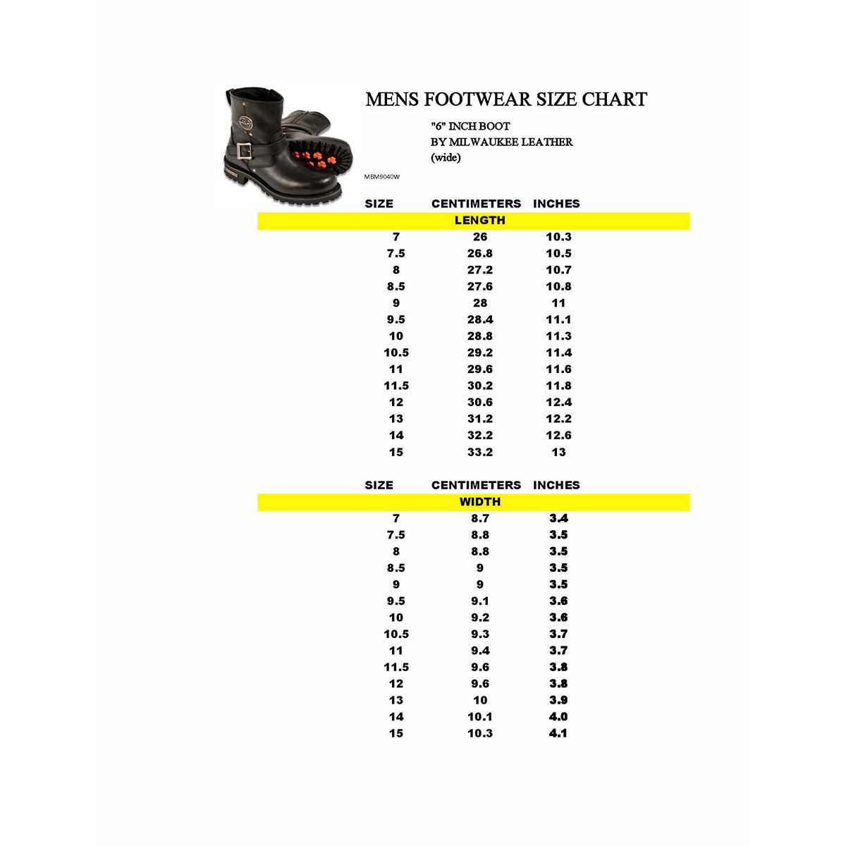 Men's Black Leather Wide Width 6-inch Classic Engineer Motorcycle Boots w/ Side Zipper MBM9040W