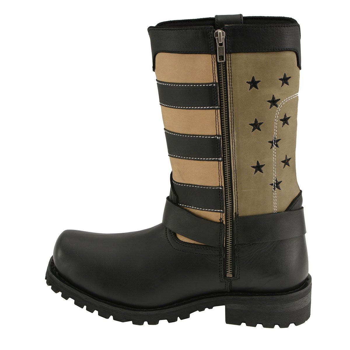 Men's Stars and Stripes Black with Tan Motorcycle Rider Harness Boots MBM9045